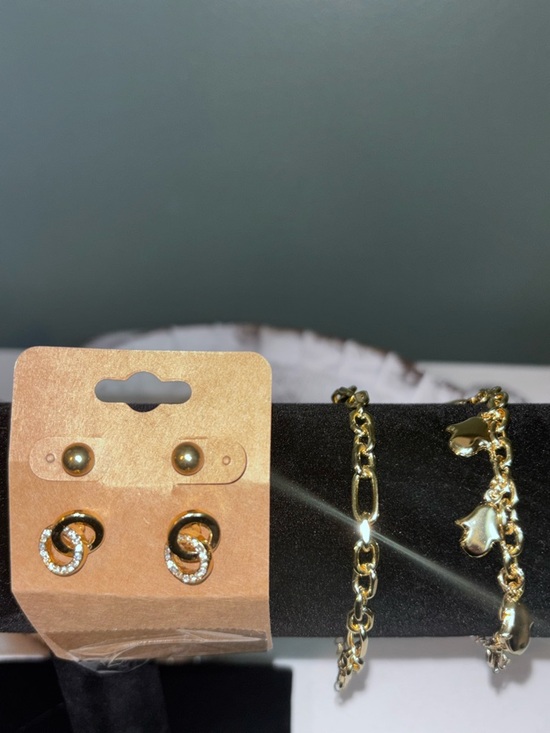 Jewelry - Gold-Tone Loop Crystal Earrings and Charm Bracelet Set